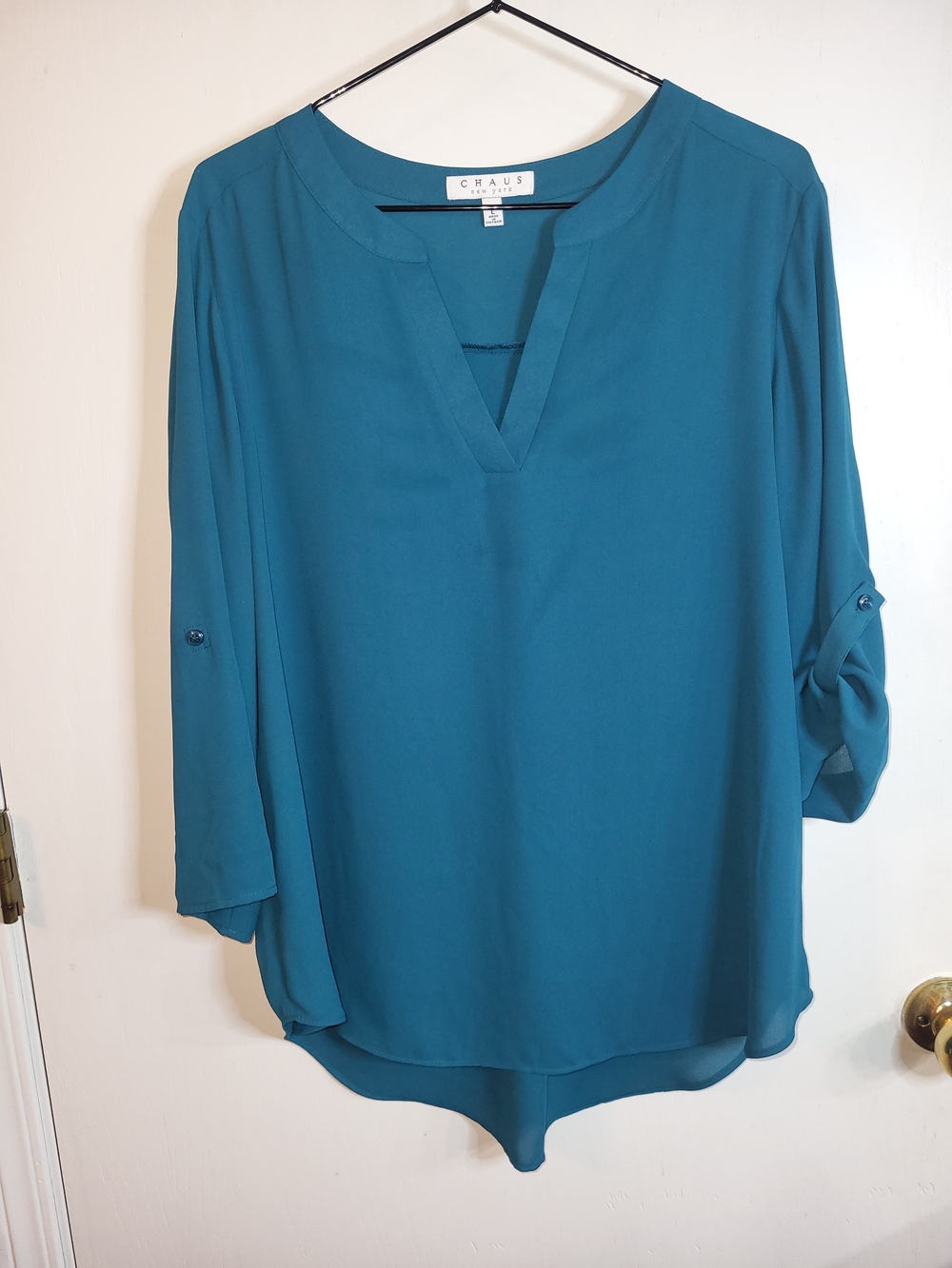 Chaus Teal Split-Neck Blouse